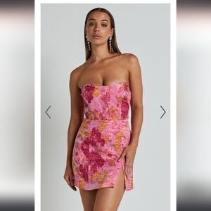 Brailey Strapless Mini Dress in Pink Jacquard US 4